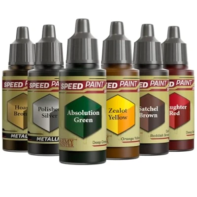 Image of The Army Painter, Speedpaint 2.0 Sci Fi Colours Bundle, 6 x 18 Acrylic Paints with Gold, Silver, Green, Yellow, Brown &amp; Grey Miniature Paint for D&amp;D Warhammer Miniatures