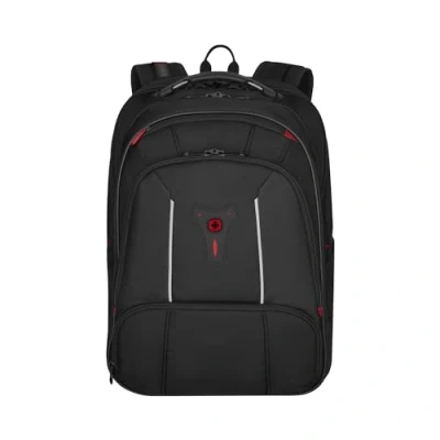 Image of WENGER Carbon Pro backpack with tablet pocket, notebook up to 17 inches, 15.6 inch sleeve, 10 organizer, 33 L, for men and women, office, business or uni, black, 653129