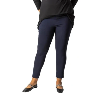 Image of Roman Originals Stretch Trousers for Women UK Ladies High Waisted Pants Pull On Leggings Smart Slimming Office Work Fitted Tailored Tapered Regular &amp; Plus Sizes Navy (28 in) Size 22