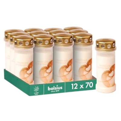 Image of Bolsius Grave Light White Set of 12 Length Burning Time 70 Hours Funeral Candle &amp; Memorial Candles Permanent Burner with Motif Heart Unscented Without Palm Oil No. 6, 17 cm