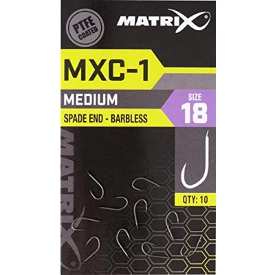 Image of Matrix MXC 1 Size 20 Barbless Spade End Super Sharp PTFE Coated Hooks for Pellets Corn Maggots Meat