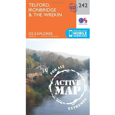 Image of Telford, Ironbridge &amp; The Wrekin Map Weatherproof Gorge Ordnance Survey OS Explorer Active 242 England Walks Hiking Maps Adventure