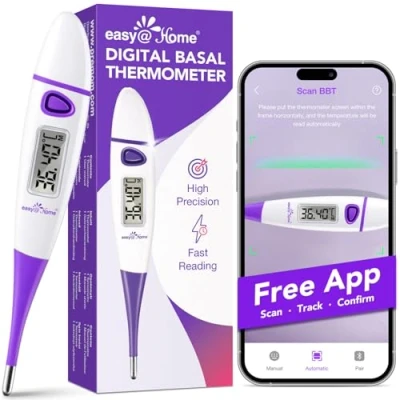Image of Ovulation Tracker Digital Basal Thermometer: Easy@Home BBT Thermometer for Fertility Prediction Body Accurate Temperature Monitoring with Premom App Purple DMT 3018