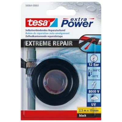 Image of tesa Extra Power Extreme Repair Tape Self Fusing Made of Silicone for Insulation and Sealing 2.5 m Black