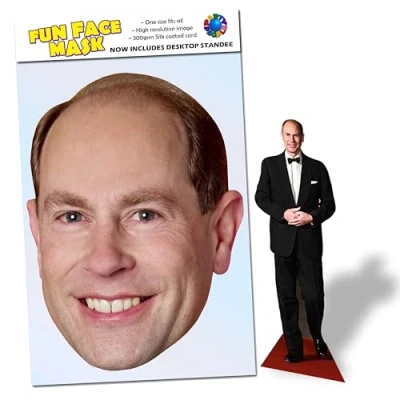 Image of Party People 1 x Prince Edward Ready To Wear Celebrity Face Mask Includes Freestanding 20cm Desktop Standee Card Cutout