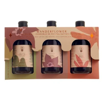 Image of Wanderflower Body Revival Set of 3 Eucalyptus &amp; Mint Oil, Wild Fig Cassis Lotion and Pear Neroli Wash