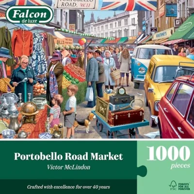 Image of Falcon Portobello Road Market 1000 Piece Jigsaw Puzzle for Adults Beautifully Illustrated 1000Pc Puzzle, Fun Activity Home, Rainy Days Puzzles, Birthday Jumbo