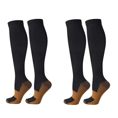 Image of Compression Socks for Women Men, 2 Pairs 20 25mmHg Knee High Stockings Sport, Athletic, Edema, Diabetic, Varicose Veins, Travel, Pregnancy, Nursing (S/M, Black)