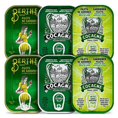 Image of Portuguese Sardine Fillets Set 3 Types 6 Tins Cocagne Berthe Ramirez Portugal