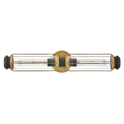 Image of Masthead 2 Light Outdoor Wall Heritage Brass &amp; Black IP44