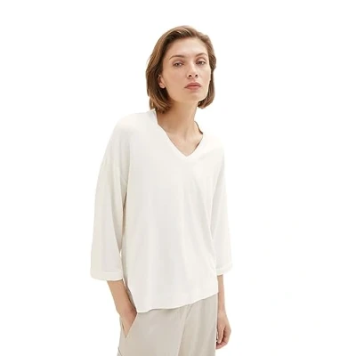 Image of TOM TAILOR Women&#039;s 1038166 Basic T Shirt with 3/4 Sleeves and V Neck, 10315 Whisper White, XXL