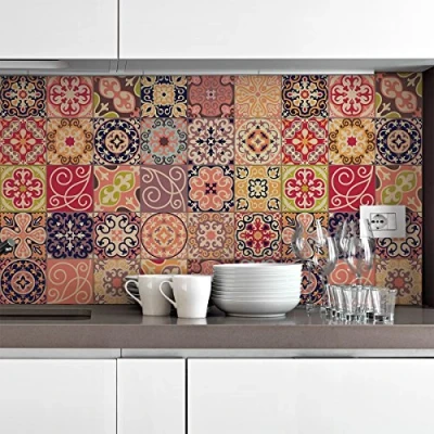 Image of Ambiance Sticker Self Adhesive Decorative Wall Decal Cement Tile for Bathroom and Kitchen La Valette Pack of 9 Stickers 20 x cm