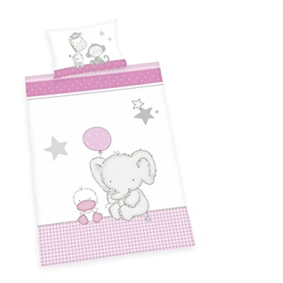 Image of Herding BABY BEST Toddler Bedding Set, Reversible Motif Jana Elephant, Duvet cover 100 x 135 cm, Pillow case 40 60 Cotton/Renforcé