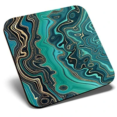 Image of Great Single Coaster Square Teal Aqua Marble Effect Ink Art Glossy Quality Coasters Tabletop Protection for Any Table Type #21845