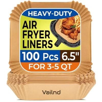 Image of Air Fryer Paper Liners Disposable: 100PCS Non Stick Parchment Paper, Food Grade Baking Sheets for Roasting Microwave (6.5IN Square)