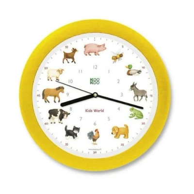 Image of KOOKOO KidsWorld Yellow, genuine wall clock with natural sounds, 12 farm animals