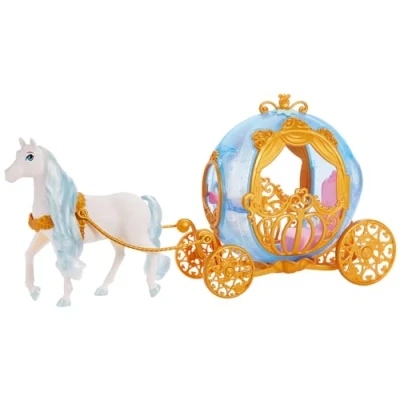 Image of Mattel Disney Princess Cinderella?s Rolling Carriage with Gold Details &amp; White Horse Brushable Mane Tail, Inspired by Movie, HYM33