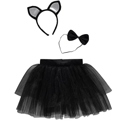 Image of amscan 9918113 Kids Halloween Cat Dress Up Kit Skirt, Bow Tie &amp; Ears Headband