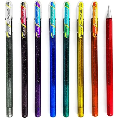 Image of Pentel Hybrid Dual Metallic Pens Liquid Gel Rollerball K110 Set of 8 Colours