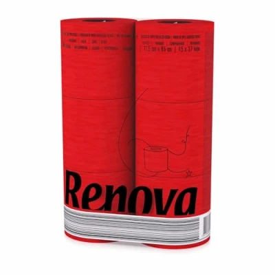 Image of Renova Black Label Bathroom Tissue Red, 3 Ply, Coloured and Double Sided Technology, 6 Rolls