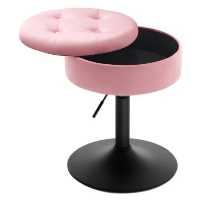 Image of WOLTU Dressing Table Stool, Makeup Vanity Stool with Storage, 360Swivel Round Velvet Height Adjustable 49.5 65cm Small for Dining Room Kitchen Office Salon, Pink, BH329rs 1 UK