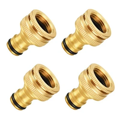 Image of KJLEEN 4pcs Brass Hose Tap Connector Garden Fittings 1/2 inch and 3/4 2 in 1 Female Threaded Faucet Adapter for Outside Pipe Quick