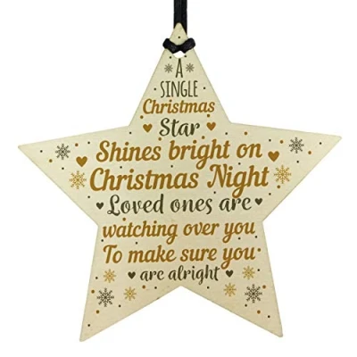 Image of RED OCEAN Handmade Wooden Star Christmas Memorial Plaques For Mum Dad Nan Hanging Bauble Tree Decoration Keepsake