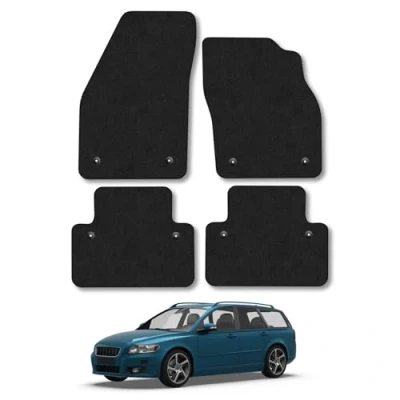 Image of Car Mats Compatible with Volvo V50 (2004 2012) [Manual] Tailored Fit Black Carpet Floor Set Accessory Custom 4 Pieces Anti Slip Backing &amp; Binding Trim Edge
