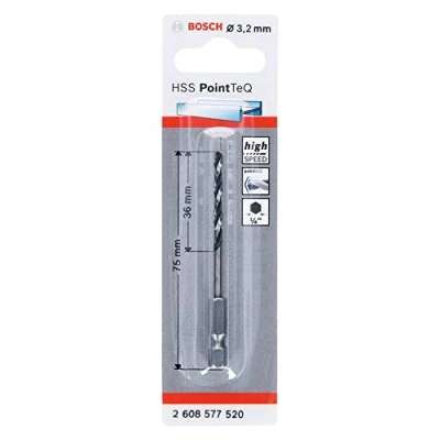 Image of Bosch Professional PointTeQ Hex Drill Bit (for Metal, Ø: 3.2 mm, Total Length: 75 ¼’’ Shank, Accessory for Impact Drivers and Drivers)