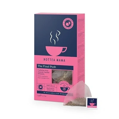 Image of HOTTEA MAMA The Final Push Organic Raspberry Leaf Tea &amp; Peppermint Blend for Pregnancy Caffeine Free Birth Prep 14 Whole Biodegradable Bags (28 Cups Of Tea)