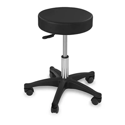 Image of Physa Aversa Office Stool Work with Wheels (150 kg, Seat Height 4558 cm, Polished Steel, Imitation Leather) Black