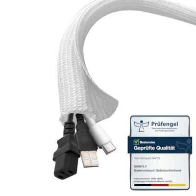 Image of shinfly Cable Tidy Sleeve, 6mm/∅0.24&quot; 6m/19.69ft Self Closing Duct, Management for Desk, TV, Computer, PC, Protection Dogs, Cats, White