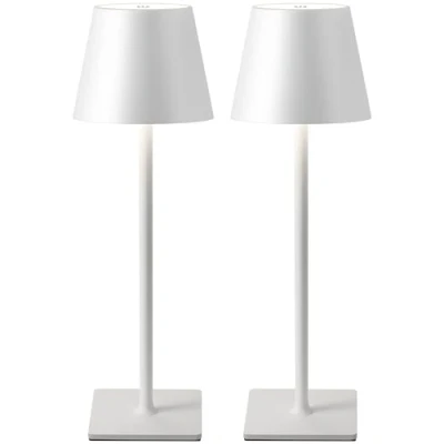 Image of NEWSEE 2 Pack Rechargeable Cordless Table Lamp, Portable LED Desk Light Touch Lamp with 3 Color Stepless Dimming, 4000mAh Battery Operated, Waterproof Suitable for Restaurant, Bedroom, Camping (White)