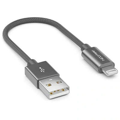 Image of deleyCON 0.15m (5.91 Inch) Lightning 8 Pin USB Charging Cable Apple MFI for iPhone 12 Pro Max Mini 11 SE 2. Gen. XR XS X Metal Plugs &amp; Nylon Grey
