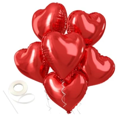 Image of Happium 6 Pcs Red Heart Balloons Foil for Valentines Day, 18 Inch Love Shape Balloons, Helium Engagement Wedding Anniversary Birthday Party Decorations