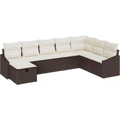 Image of vidaXL 8 Piece Garden Sofa Set with Cushions Brown Poly Rattan
