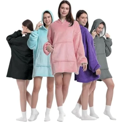 Image of K MART Oversized Blanket Hoodie for Men &amp; Women,Thick Flannel with Sleeves and Giant Pocket Super Soft Warm Cozy Wearable Sweatshirt Adults