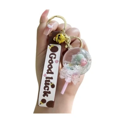 Image of ZDHC Creative Lollipop Quicksand Keychain Acrylic Oil Liquid Floating Motion Flower Keyring Car Keys Bag Pendant for Girls
