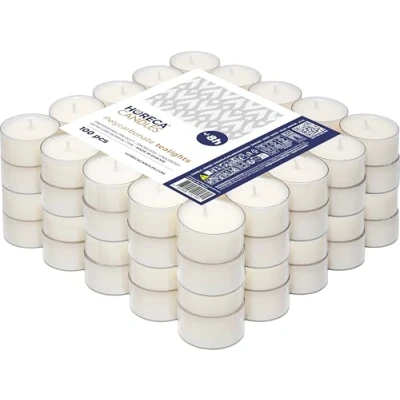 Image of Horeca Candles Tea Light in Clear Cup 100 Pack 8 Hours Burn Time White Wax Smokeless, Dripless, Unscented Bulk