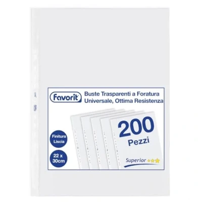 Image of Favorit Transparent Perforated Envelopes 22 x 30 cm Suitable for A4 documents, Glossy, 2 Packs of 100 Pieces