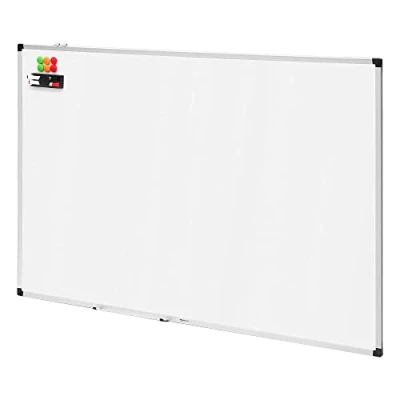 Image of Amazon Basics Whiteboard Drywipe Magnetic with Pen Tray and Aluminium Trim, 150 cm x 100 (WxH)
