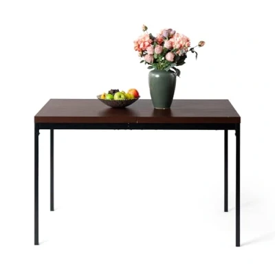 Image of FurnitureR Dining Table, Kitchen Table in Grey Wood Pattern, Metal Frame Rectangular with Adjustable Feet for Room Living Room, 120x70x75cm, Desktop &amp; Black Legs