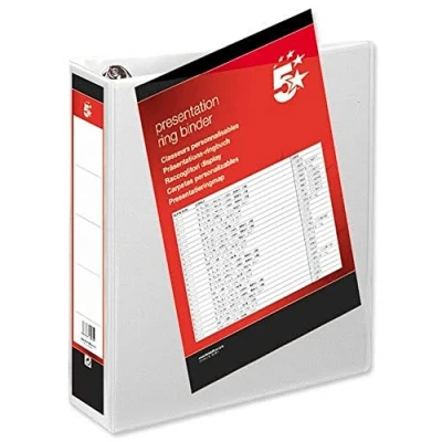 Image of 5 Star Presentation Ring Binder PVC 4 D 50mm Size A4 White [Pack 10]