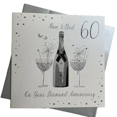 Image of white cotton cards Large Mum and Dad Diamond Wedding, Handmade 60th Anniversary Card, XLBD60M