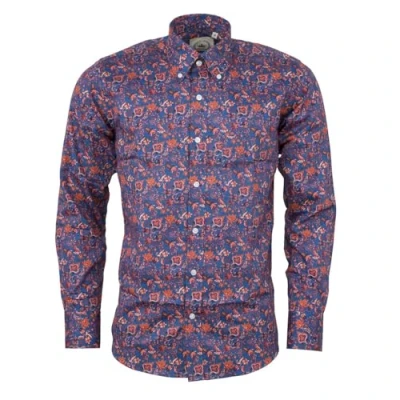 Image of Relco Mens Floral Button Down Shirts (UK, Alpha, XXL, Regular, Navy Red Floral)