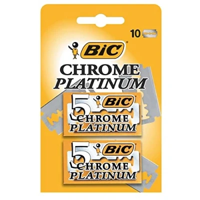 Image of BIC Chrome Platinum, Double Edge Safety Razor, Disposable Single Blades, Stainless Steel, Pack of 10
