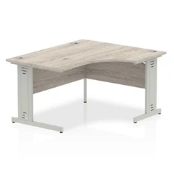 Image of Impulse 1400mm Right Crescent Desk Grey Oak Silver Cable Managed Leg