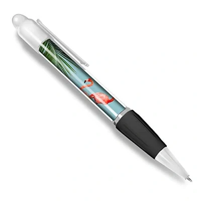 Image of Destination Vinyl ltd Beautiful and comfortable White Ballpoint Pen(Black Ink) Pink Flamingos Beach Ocean #2053