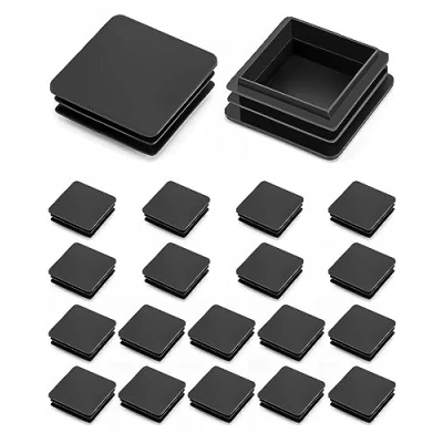 Image of QWORK® Square Plastic End Caps, Inner Plugs Ribbed Tube for Tables Desks Chairs Bed Furniture Foot Plug Steel Pipe Cover, 2 x / 50x50mm, 20 PCS