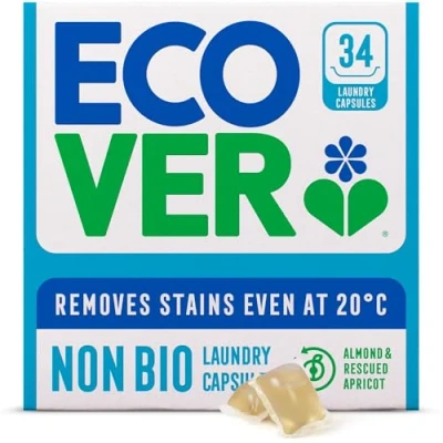 Image of Ecover Non Bio Washing Capsules Laundry / Tablets Detergent With Clean And Fresh Almond &amp; Rescued Apricot Scent, 1x Pack of 34